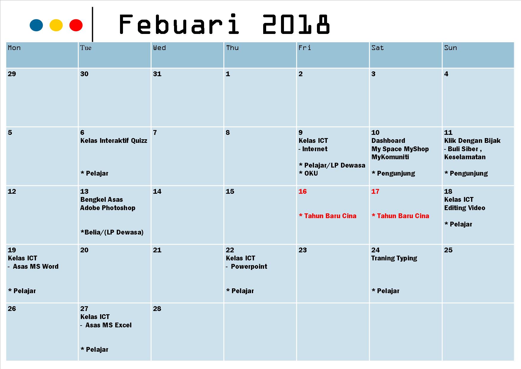 kalender aktiviti Feb18