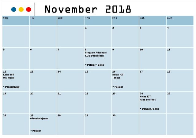 kalender aktiviti November 18