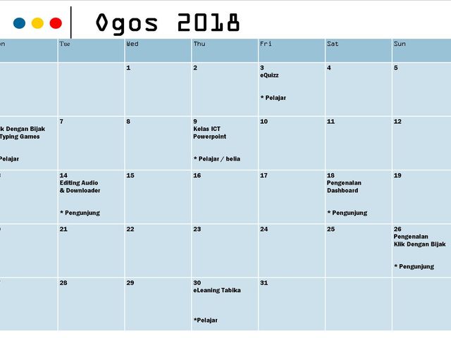 kalender aktiviti Ogos 18