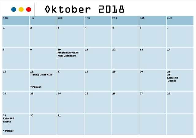 kalender aktiviti Oktober 18