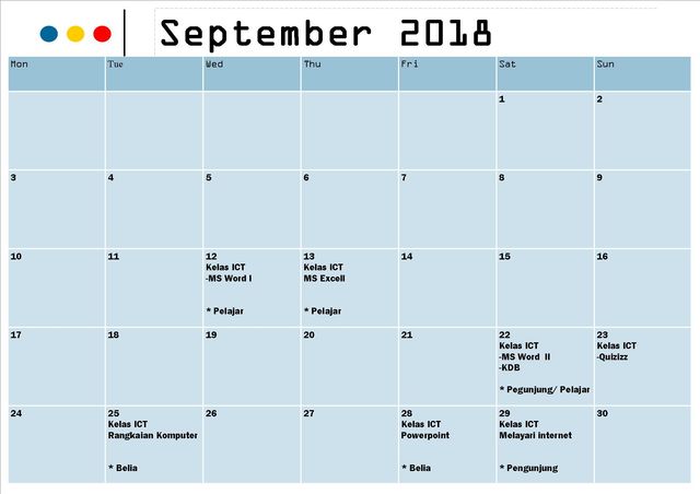 kalender aktiviti Sept 18