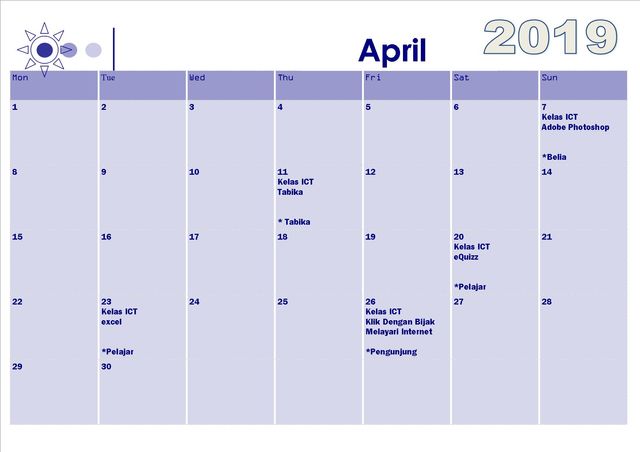 kalender aktiviti april 2019