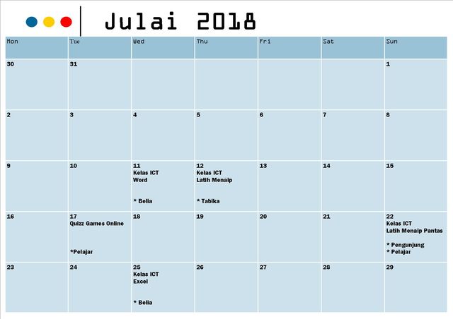 kalender aktiviti julai 18