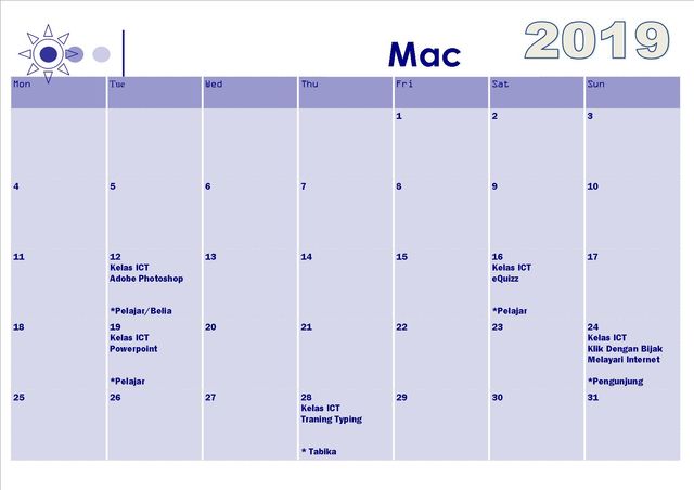 kalender aktiviti mac 2019