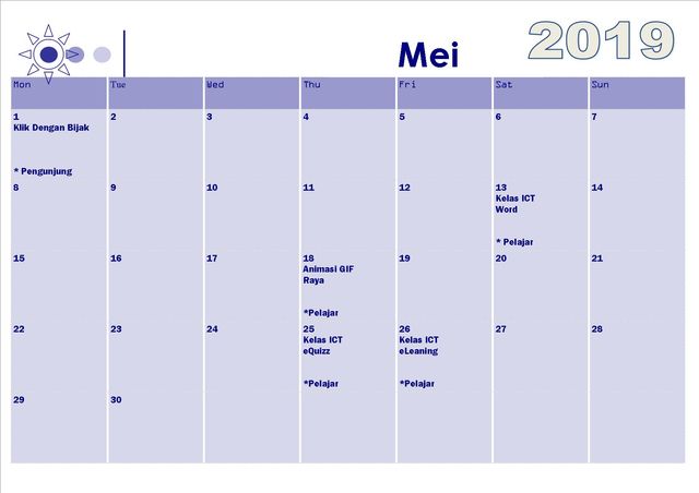 kalender aktiviti mei 2019