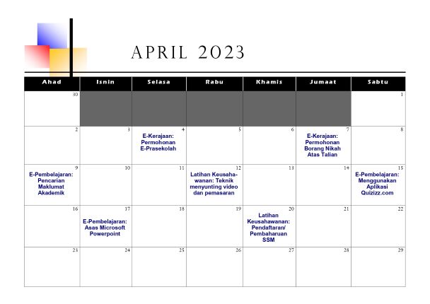 Jadual Aktiviti April 2023