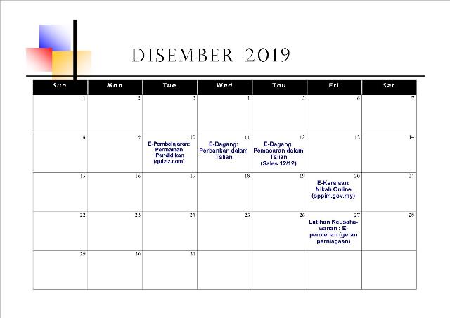 Jadual Aktiviti Disember 2019