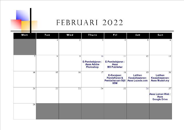 Jadual Aktiviti Februari 2022