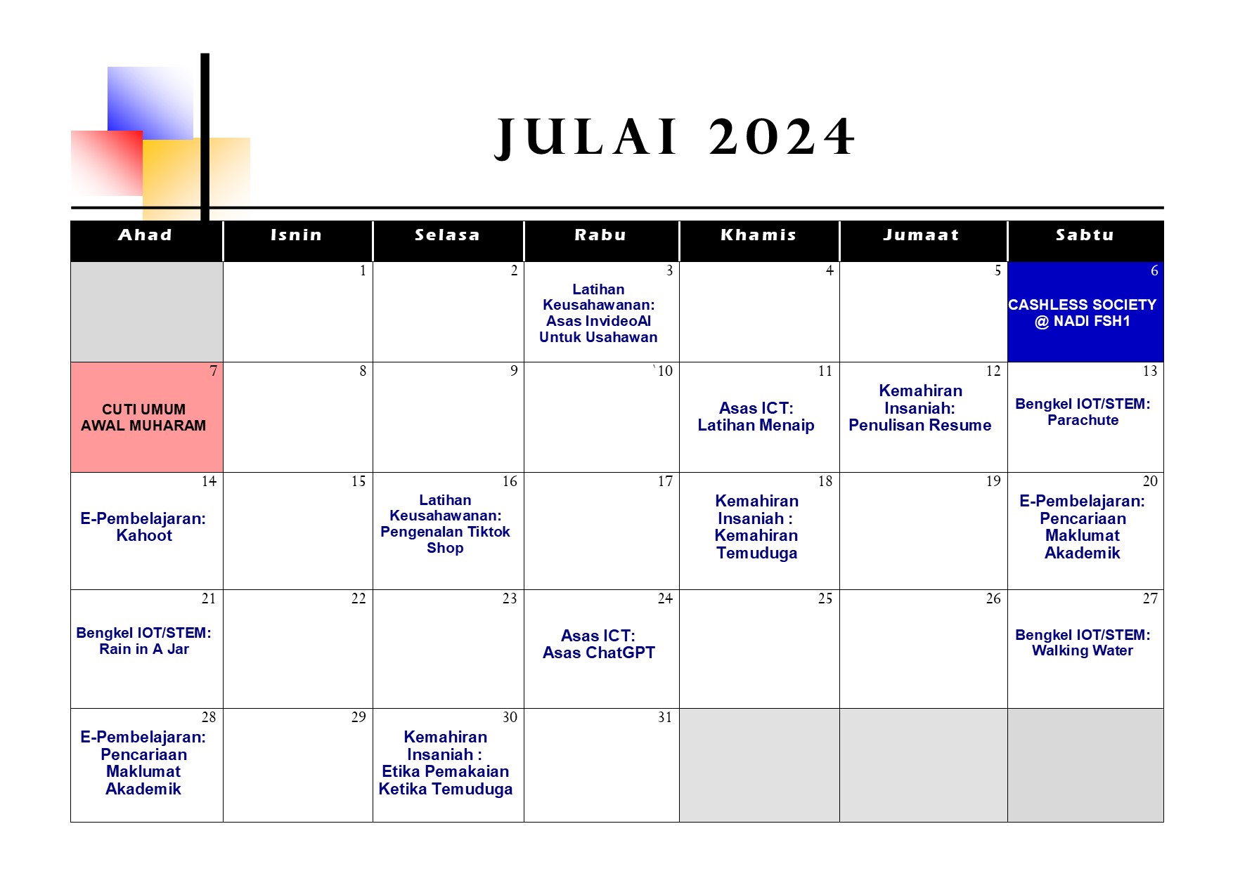 Jadual Aktiviti Juali 2024