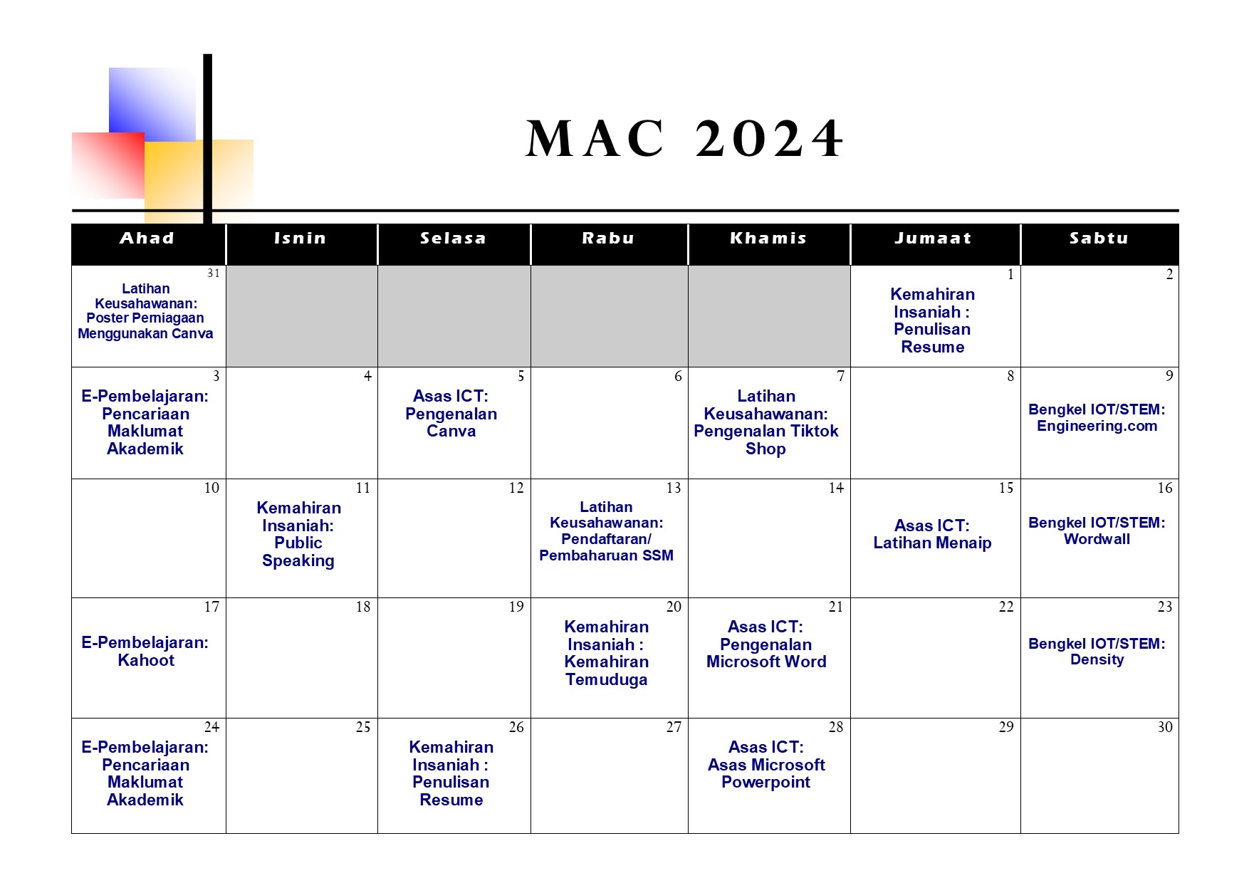 Jadual Aktiviti MAC 2024