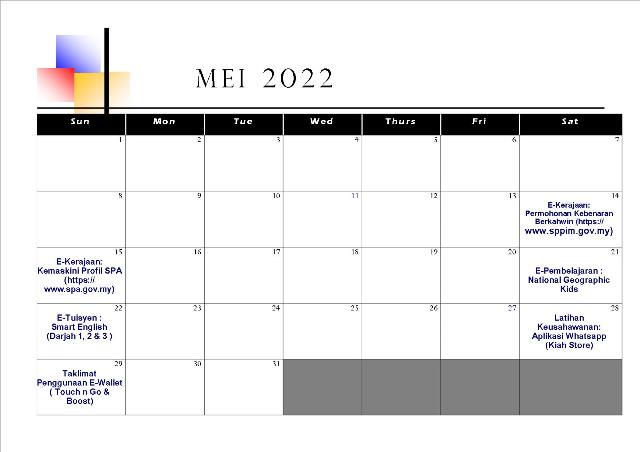 Jadual Aktiviti Mei 2022