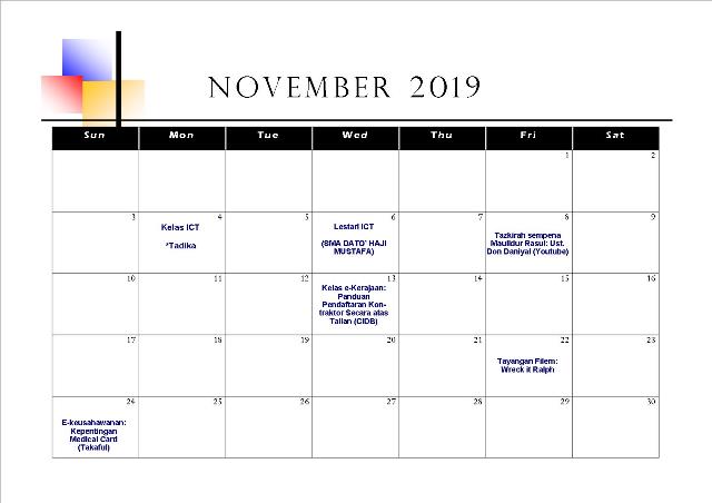 Jadual Aktiviti November 2019