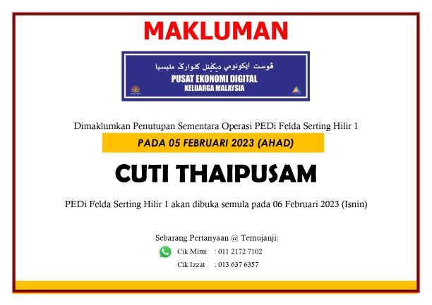 Notis PenutupanThaipusam 2023