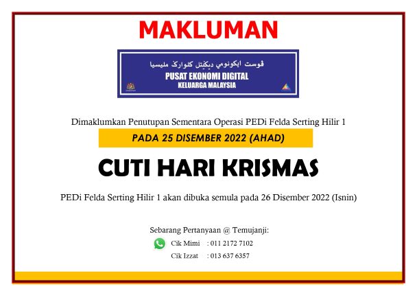 Notis Penutupan Hari Krismas 2022