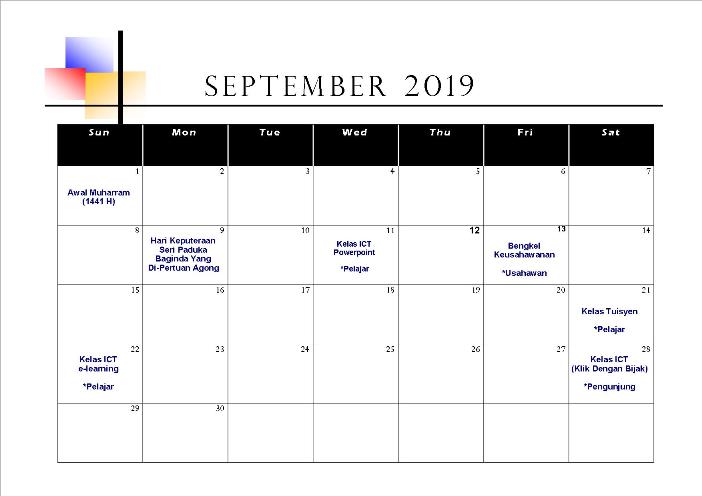 jadual aktivit sept 2019